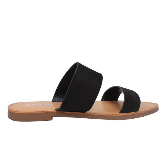 Black Double Strap Flat Sandal - Picture 5 of 7